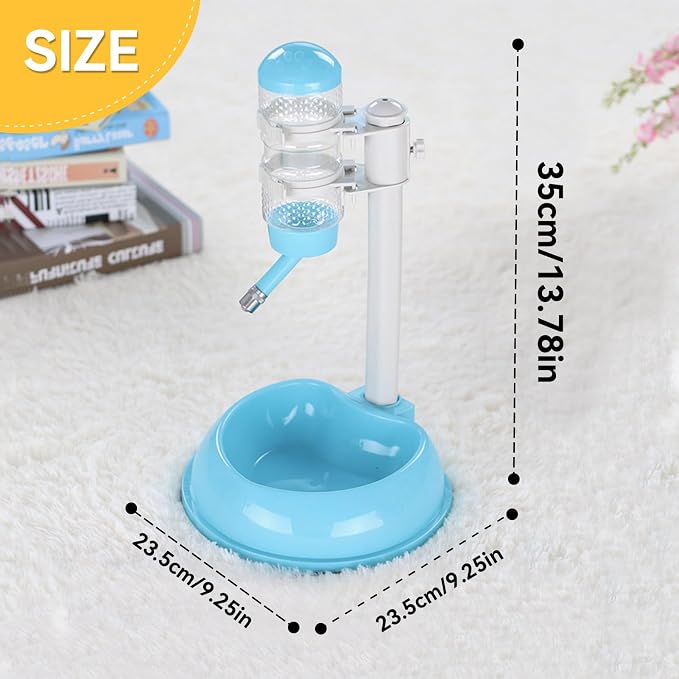 Dog Water Bottle Stand, Adjustable No Drip Portable Pet Water Bottle Standing Water Dispenser for Dog and Cat, 23.5 x 23.5 x 35cm (Blue)
