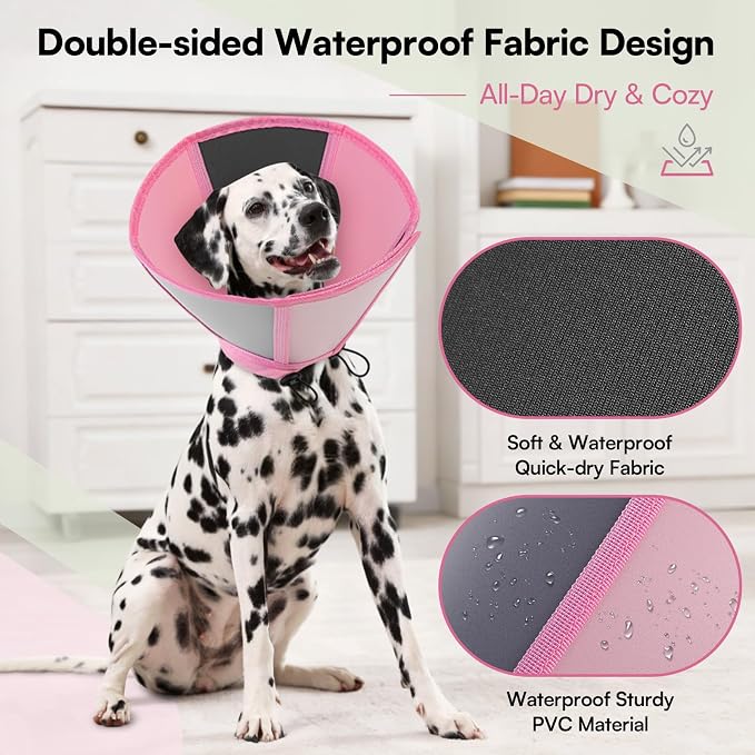 Queenmore Dog Cones for Large Dogs, Adjustable Dog Cone Collar After Surgery, Soft Cone for Dogs, Comfortable Recovery Cones Alternative for Pets to Stop Licking (Light Pink,XL)