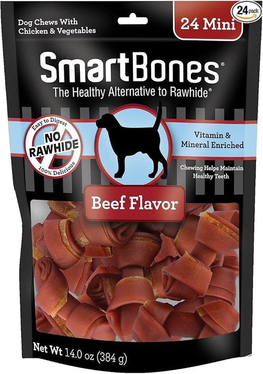 SmartBones Mini Chews With Real Beef 24 Count, Rawhide-Free Chews For Dogs