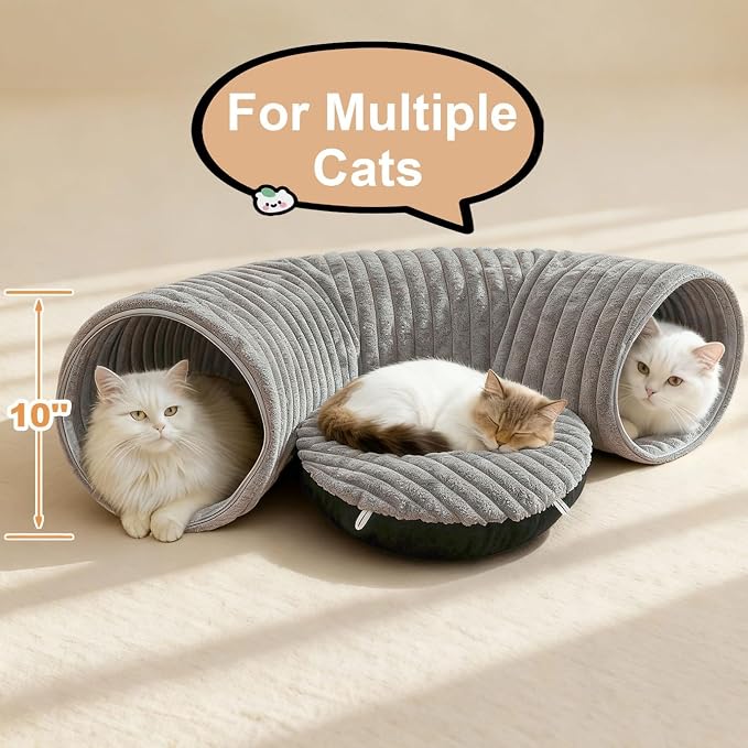 Cat Tunnel Bed with 31 Pcs Interactive Cat Toys, Automatic Cat Toys for Indoor Cats Kittens, Cat Tube with Moving Ball, Grey