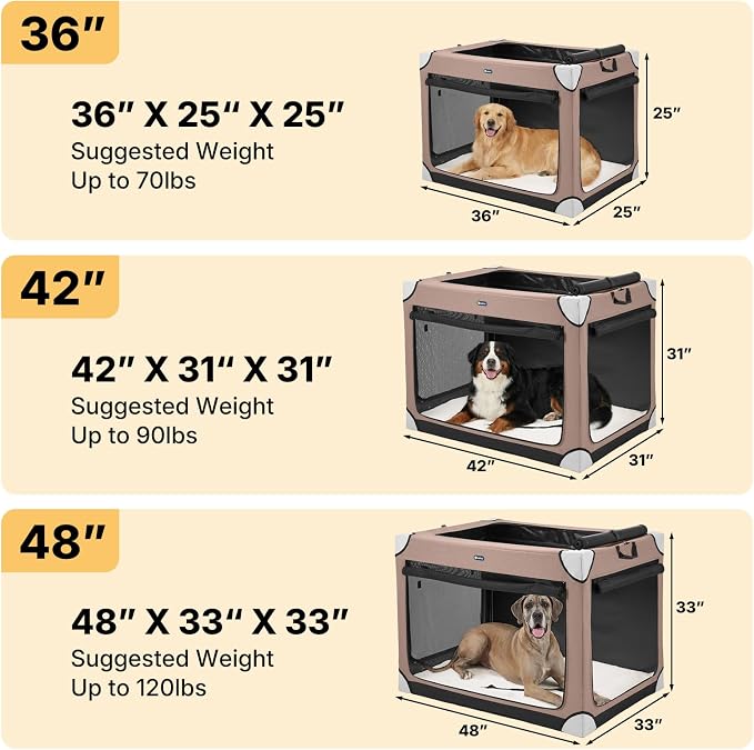 Veehoo Large Dog Crate for Indoor Outdoor, Portable Collapsible Travel Dogs Crate, 36 Inch Soft Foldable Pet Kennel with 4-Door Mesh Windows