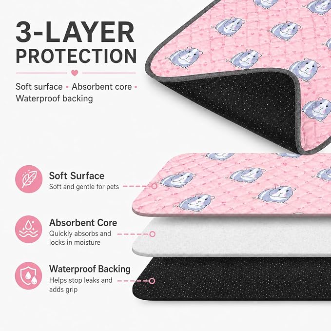 2 pcs Guinea Pig Cage Liners - Washable Guinea Pig Pee Pads, Waterproof Reusable & Anti Slip Guinea Pig Bedding Fast and Super Absorbent Pee Pad for Small Animals Rabbit Hamster Rat (2)