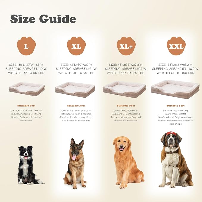 Orthopedic Dog Bed for Large Dogs - Big Washable Dog Sofa Beds Large, Supportive Foam Pet Couch Bed with Removable Washable Cover, Waterproof Lining and Nonskid Bottom, 36'', Beige