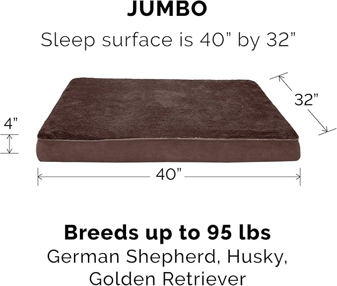 Furhaven Orthopedic Dog Bed for Large Dogs w/ Removable Washable Cover, For Dogs Up to 95 lbs - Ultra Plush Faux Fur & Suede Mattress - Chocolate, Jumbo/XL