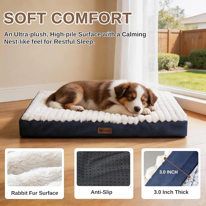Orthopedic Dog Bed for Medium Breeds Up to 30 Lbs, High-Density Egg Crate Foam, Plush Surface, Machine Washable Removable Cover, Non-Slip Bottom, Blue 29"X18"X3"