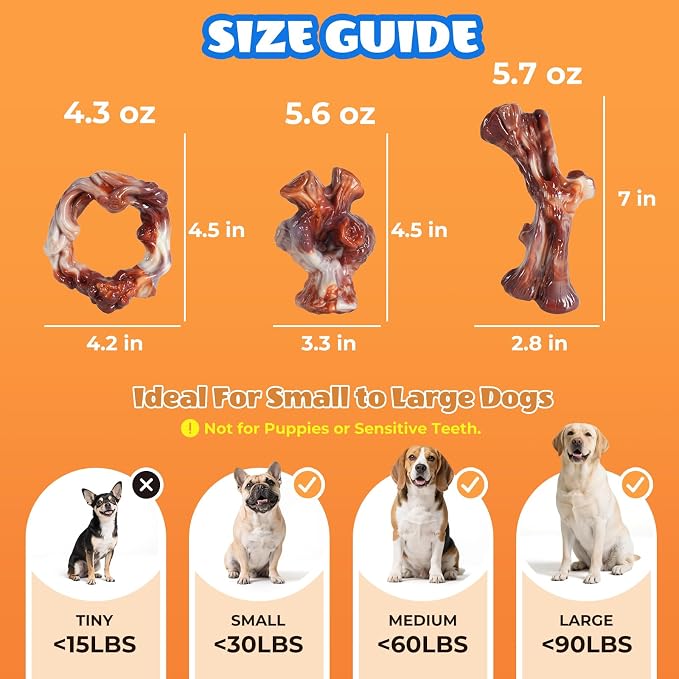 Dog Toys for Aggressive Chewers: Gift Box with 3 Pack Dog Chew Toys, Indestructible Dog Toy for Large Dogs Birthday, Bacon Flavored Chew Toys for Dogs, Tough Dog Toys to Keep Them Busy