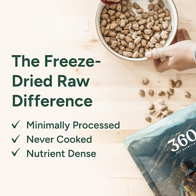 360 Pet Nutrition Freeze-Dried Raw Dog Food – Multi-Protein with Beef, Chicken, Fish, Liver & Organs, High Protein Omega-3s Fruits Veggies & Superfoods Grain-Free, No Fillers, 4 x 5 oz – Made in USA