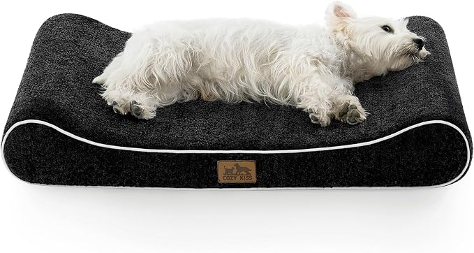 COZY KISS Orthopedic Dog Bed for Medium Dogs up to 65 lbs - Removable Washable Cover with Waterproof Lining & Non-Skid Bottom, Cotton-Polyester Blend Boat-Shaped Lounger Mattress, M(36x24x5.5in)/Black