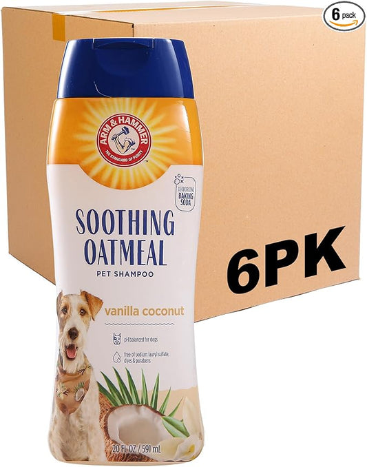 Arm & Hammer for Pets Soothing Oatmeal Dog Shampoo, Vanilla Coconut Scent, Baking Soda Odor Control, Moisturizing Shampoo for Dry Dog Skin, pH Balanced for Dogs, 20 Fl Oz - 6 Pack