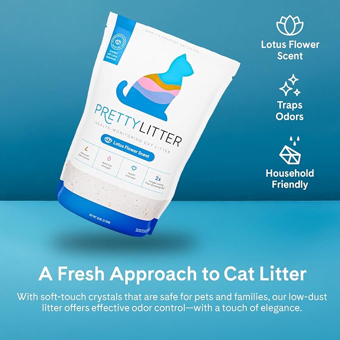 PrettyLitter Health Monitoring Cat Litter (Lotus Flower, Non Clumping) | Lightweight & Low Tracking, Color Changing Silica Gel Crystals, Advanced Odor Control — 6 Lbs, Pack of 1 (Up to 1 Month Supply)