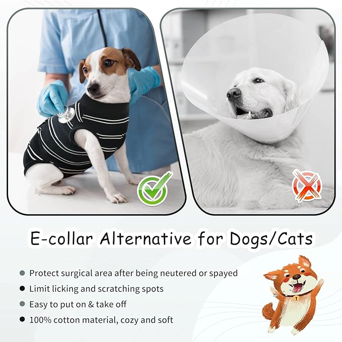 Kuoser Dog Surgery Recovery Suit, Soft Breathable Dog Recovery Suit for Female Spay Male Nueuter, Anti Licking Puppy Onesie Pet Surgical Suit for Dogs Abdominal Wounds Skin Disease, Black Strips XL
