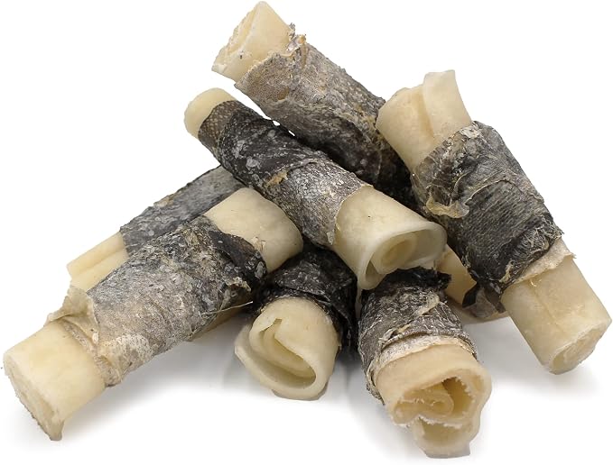 Icelandic+ Rolled Collagen Stick: Beef & Cod Skin - 4" Dog Crew Treat, Hand-Wrapped Fish, 2 Ingredient Pet Snacks, Dental Health, Rawhide Alternative
