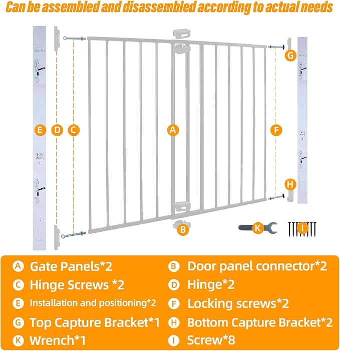 Adjustable Pet Safety Swing Gate, Hardware-Mounted Metal Gate for Stairs and Doorways, Secure Latch for Pets (White, 24"-40.5" W x 28.75" H)