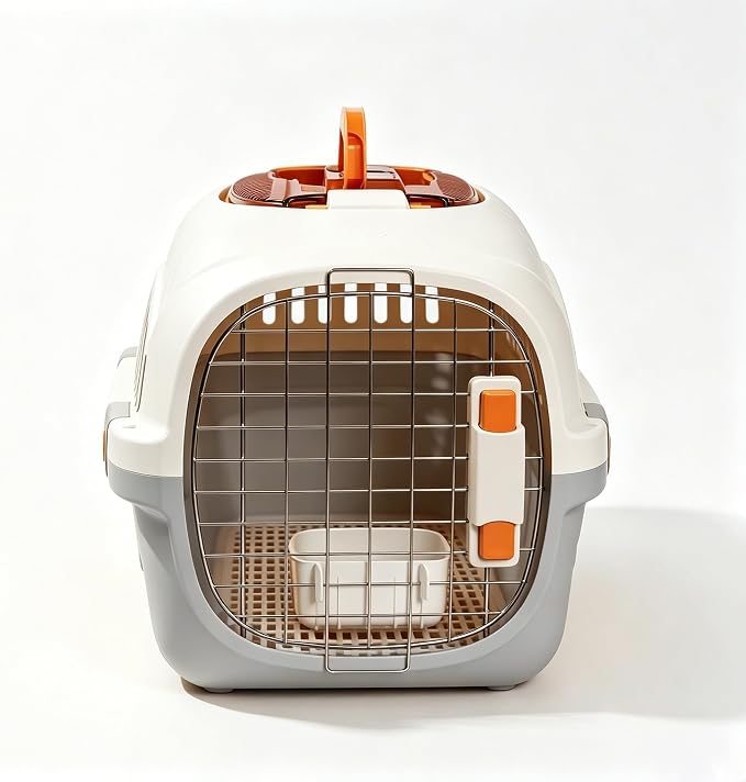 Cat Carrier Airline Approved, Portable Pet Travel Crate with Anti-Stress Design for Cats & Small Dogs, Car Safe Kennel with Top Window (Grey)