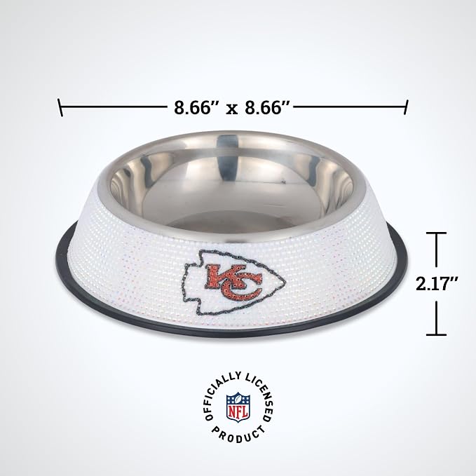 The Memory Company Officially Licensed Stainless Steel Pet Bowl, Premium Bling Team Logo Dog & Cat Food & Water Dish, Non-Slip Rubber Base, for Large/Small Breeds