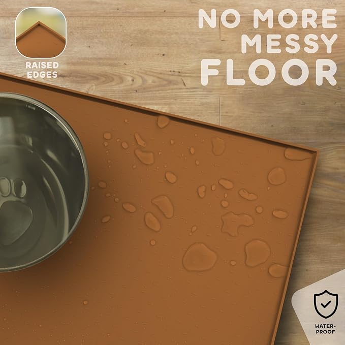 Dog Food Mat - Raised Edges Dogs Mat for Food and Water Prevent Spill, Waterproof Cat Food Mats Protect Floors, Easy Clean Dog Bowl Mats for Food and Water, Silicone Pet Food Tray