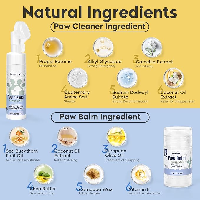 Leopong Dog Paw Cleaner, 3 Pack Dog Paw Cleaner with 2Pack Dog Paw Balm for Heals - Repairs & Restores Dry - Cracked Paws & Nose Dog Paw Protector for Pet Foot Washer Care