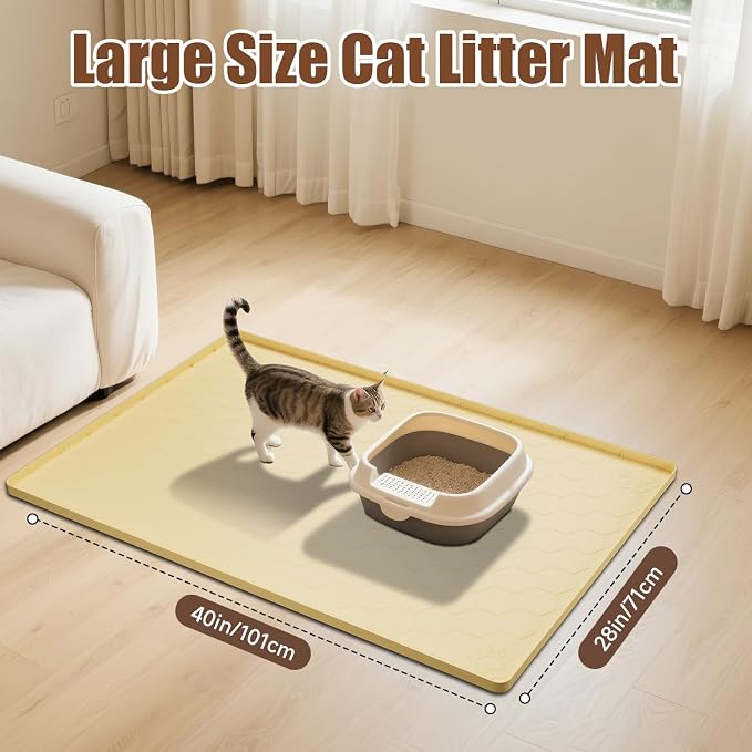 Cat Mat for Litter Box, 40" X 28" Large Silicone Cat Litter Trapping Mat, Waterproof Cat Litter Mat, Soft on Kitty Paws, Easy to Clean, Non-Slip Kitty Scratch Pad for Floor(Yellow)