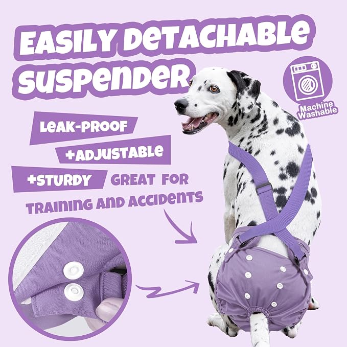 Pet Soft Dog Diapers Female with Suspenders, 3 Pack Reusable Female Dog Diapers for Heat, Dog Period Panties for Doggie in Cycle(Large, Pinkycolor)