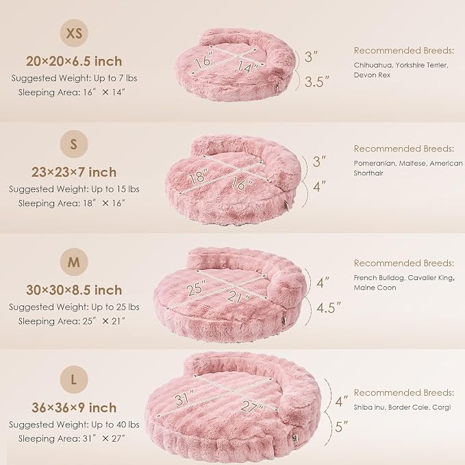 EHEYCIGA Dog Bed Medium Size Dog, Fluffy Small Dog Couch with Removable Washable Cover, Bolster Pet Sofa, Waterproof and Non-Slip, 30" x 30"x 8.5", Pink