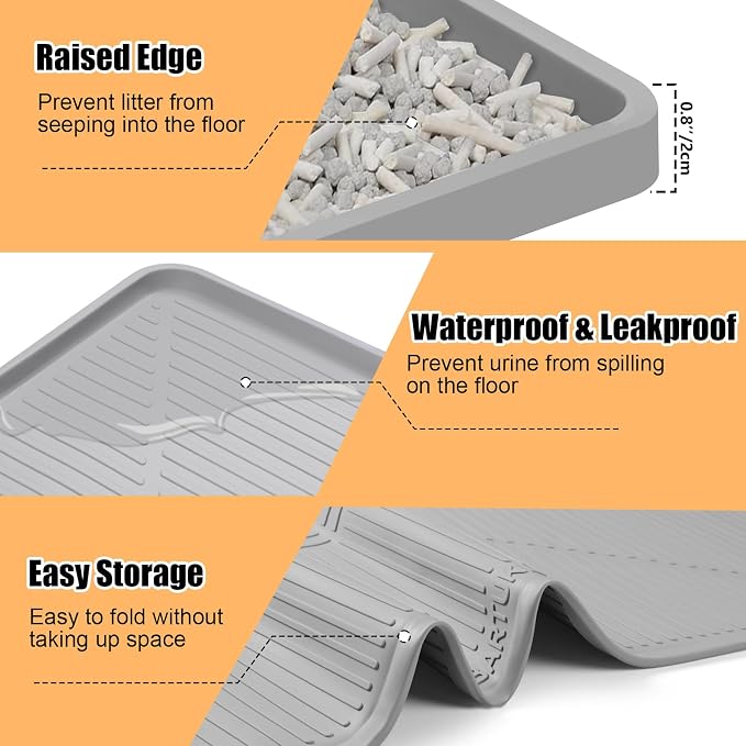 Silicone Cat Litter Mat, 45" x 30" Extra Large Litter Trapping Mat for Litter Box, Leak-Proof, Non-Slip, Kitty Litter Mats with Soft Texture for Floor, Keeping The Floor Clean (Light Grey)