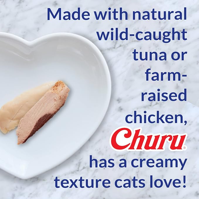 INABA Churu Lickable Purée Natural Cat Treats - Tuna Recipe (4 Servings per Package, 8 Packages) (32 Tubes)