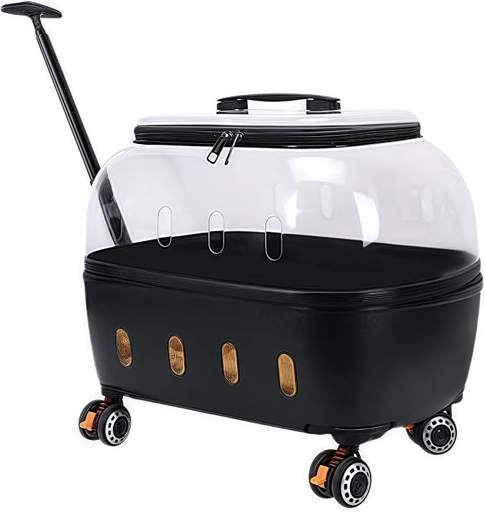 Compact Pets Carrier with Wheels 360° Castors Pet Suitcase Fits up to 48 lbs Cats or Small Dogs, External Single Pole Handle, Portable and Breathable for Trips