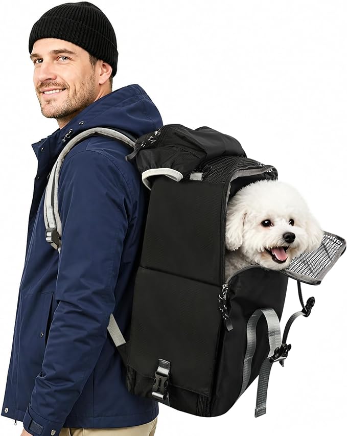 Cat Dog Backpack Carrier for Hiking Travel Portable Water-Repellent Pet Daypack for Dog Cat Below 7kg/15.5lbs -Black