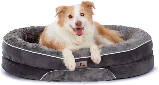 Orthopedic Dog Bed Couch for Large Sized Pets with Egg Foam Support, Four-Sided Bolster Cushions, Soft Tear-Resistant Fabric, and Removable Machine Washable Plush Cover, 36'', Dark Gray