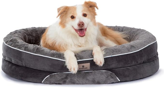 Orthopedic Dog Bed Couch for Large Sized Pets with Egg Foam Support, Four-Sided Bolster Cushions, Soft Tear-Resistant Fabric, and Removable Machine Washable Plush Cover, 36'', Dark Gray