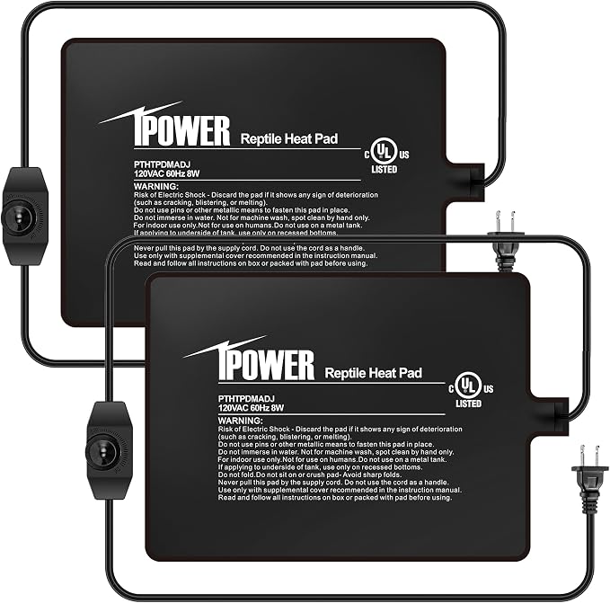 iPower 6x8 Inch Reptile Heating Pad with Adjustable Controller Knob, Under Tank Heater Mat for Turtles, Lizards, Snakes, Amphibians & Small Pets, 2 Pack