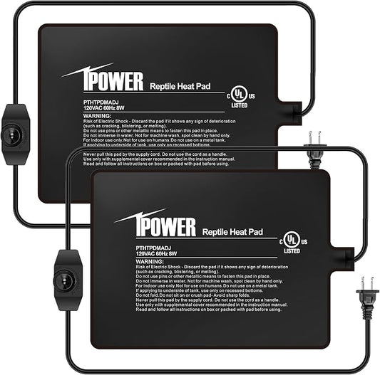iPower 6x8 Inch Reptile Heating Pad with Adjustable Controller Knob, Under Tank Heater Mat for Turtles, Lizards, Snakes, Amphibians & Small Pets, 2 Pack