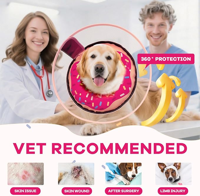 Inflatable Dog Cone Collar with Detachable Sturdy Shield,Soft&Lightweight-Ideal for Post-Surgery Recovery and Daily Wear,Suitable for Small Medium Large Dog Breeds(Donut Pink,XL)