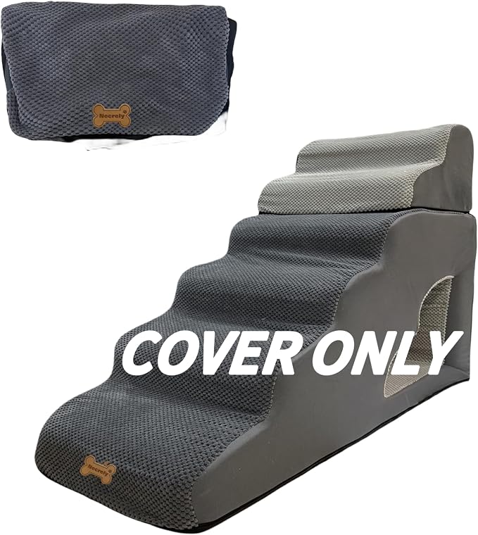 Pet Steps Cover for Small Dogs and Cats, Portable Foam Dog Ramp Stairs for Couch, Sofa, and High Bed Climbing - Grey 6-Step 39.3" L*15.8" W*30" H (Cover Only)