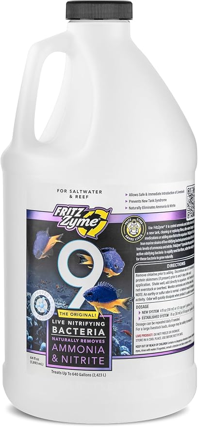 Fritz Aquatics FritzZyme 9 Live Nitrifying Bacteria Naturally Removes Amonia & Nitrite for Saltwater Fish (64-Ounce)