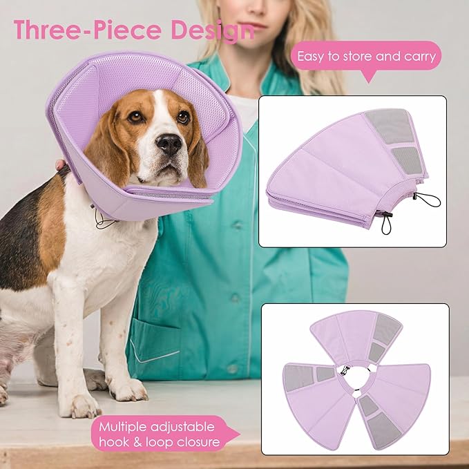 AOFITEE Dog Cones for Medium Dogs, Soft Dog Cone Collar After Surgery, Adjustable Cone for Dogs to Stop Licking, Breathable Pet E-Collar Alternative for Wound Healing(Purple,Medium)