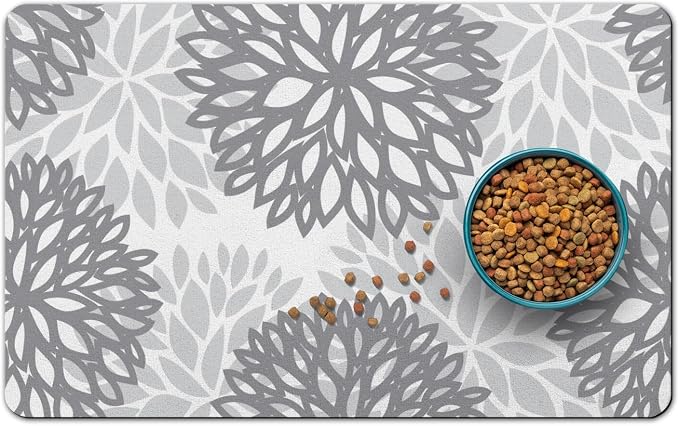 Dog Food Mats for Floors, Absorbent and Quick-Drying Pet Cat Food Mat,Anti-Fouling and Easy-to-Clean Pet Feeding Mat,Dog Bowl Mat for Messy Drinking Water Bowls.12x20, Bohemia Dahlia Floral Style