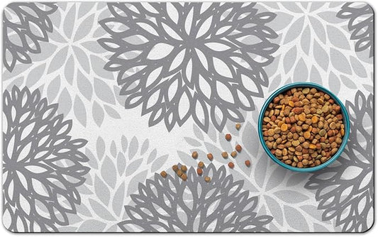 Dog Food Mats for Floors, Absorbent and Quick-Drying Pet Cat Food Mat,Anti-Fouling and Easy-to-Clean Pet Feeding Mat,Dog Bowl Mat for Messy Drinking Water Bowls.16x24, Bohemia Dahlia Floral Style