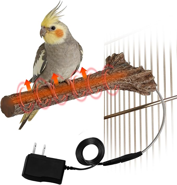 Heated Birds Perch Bird Warmer Birdcage Heater for Cage Winter 100°F-105°F Constant Temperature Birds Heater for Parrots Conure Parakeets Cockatiels Small Bird Mini Macaw