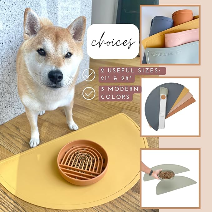 Should We Go? Waterproof Silicone Dog Food Mat – Large Size Non-Slip Pet Bowl Mat, Raised Edge Design, Easy-to-Clean Pet Food Placemat for Dog & Cat Bowls, 28" Across x 14" Deep - Honey