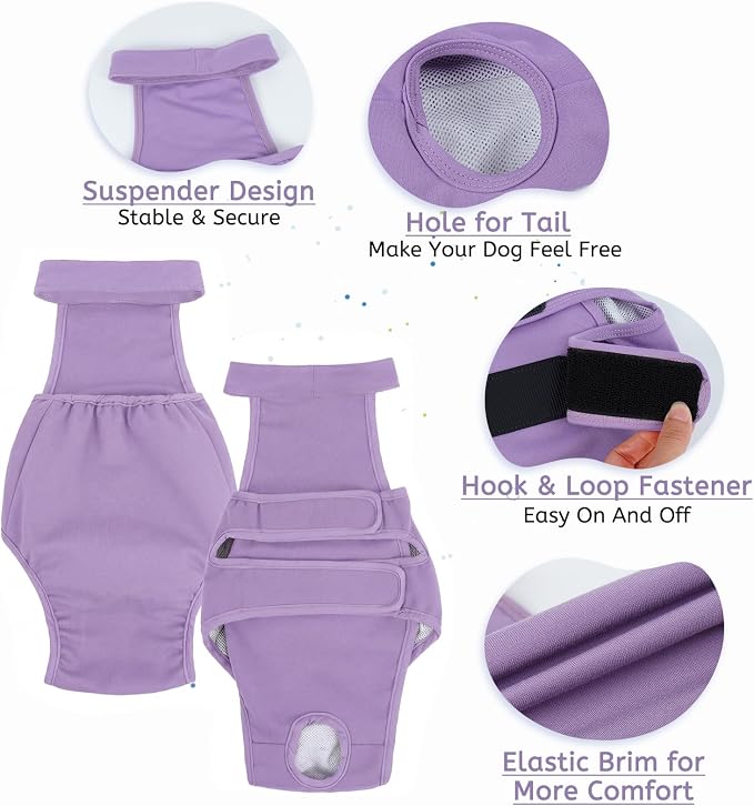 Dog Diapers Female Reusable Washable Period Diaper with Suspender,Adjustable Dog Panties Anti-Harassment, Doggie Diapers for Incontinence, Heat Cycles, or Senior Dogs（XS-XL）