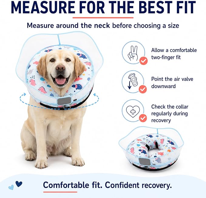 Inflatable Dog Cone Collar for Large Medium Small Dogs, Soft Dog Donut Collar Adjustable Recovery Cone for Pets After Surgery, Extra Enhanced Anti-Licking Guard Shield (Dinosaur, X-Large)