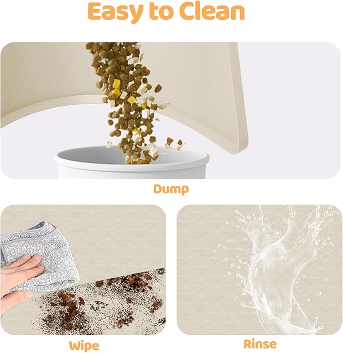 Cat Food Mat, 51" x 25.6" Extra Large Silicone Pet Feeding Mat with Raised Edge Pet Placemat for Food and Water Bowl Non-Slip, Easy to Clean, Floor Protection (Beige)