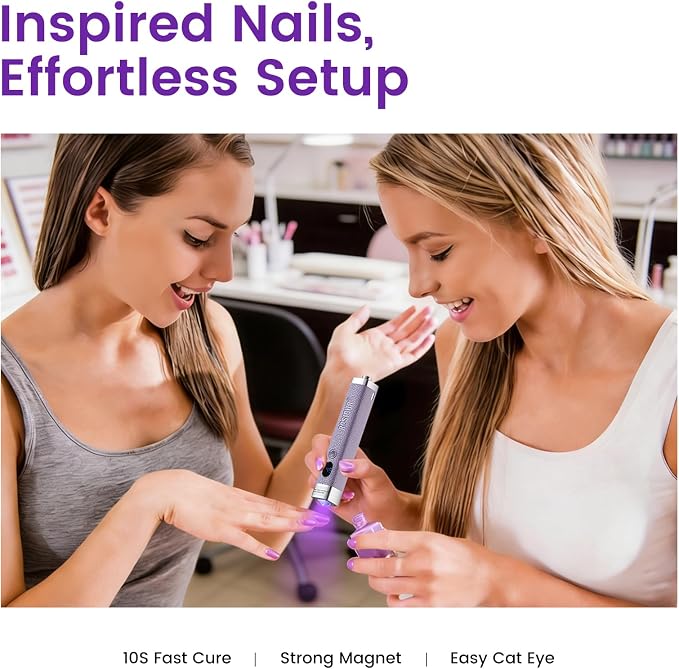 Handheld Mini UV Light for Nails: Flash Cure UV Led Nail Lamp with Cat Eye Magnet- Hand Held Fast Dry Single UV Lamp Pen with Auto Sensor for Manicure Home Salon (Purple)
