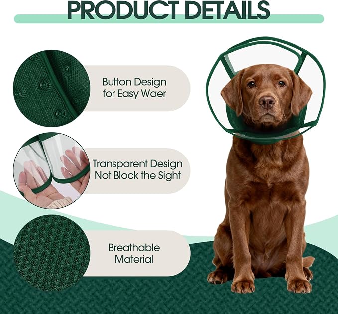 Kuoser Small Dog Cone Collar After Surgery, Soft Cone for Dogs to Stop Licking, Breathable Pet Recovery Collar Comfortable Elizabethan Collars, Adjustable Protective Dog Cones for Small Dogs, Green S