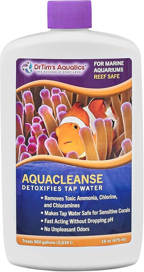 DrTim’s Aquatics AquaCleanse for Reef Aquariums – 16 oz – Tap Water Detoxifier, Dechlorinator & Ammonia Reducer for New and Cycled Fish Tanks