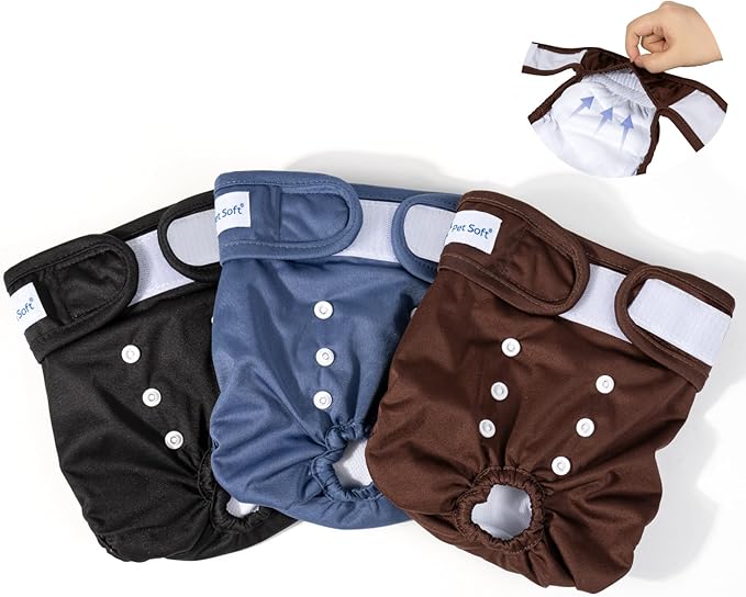 Pet Soft Washable Female Diapers (3 Pack) Female Dog Diapers, Comfort Reusable Doggy Diapers for Girl Dog in Period Heat (Deep Set, XL)