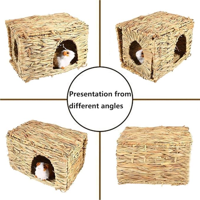 Tfwadmx Rabbit Grass House 2PCS, Extra Large - Natural Hand Woven Seagrass Play Hay Bed, Hideaway Hut Toy for Bunny Hamster Guinea Pig Chinchilla Ferret