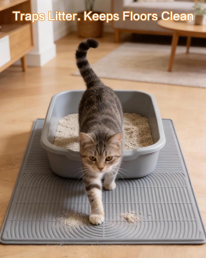 Silicone Cat Litter Mat Large, 40'' x 28'', Waterproof Trapping Mat for Litter Box, Easy Clean & Non-Slip