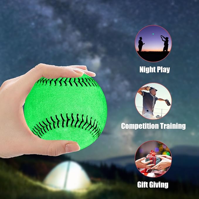 2 Pack Glow in The Dark Baseball Light up Glow Balls for Playing Catch and Hit Games at Night Official Size Gift for Teenagers and Adults, and Baseball Fans Outdoor